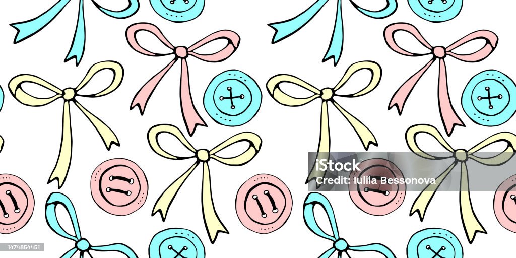Button Ribbon Pattern Seamless Pattern With Different Bows Ribbons Clothes Buttons Cute Fun ...