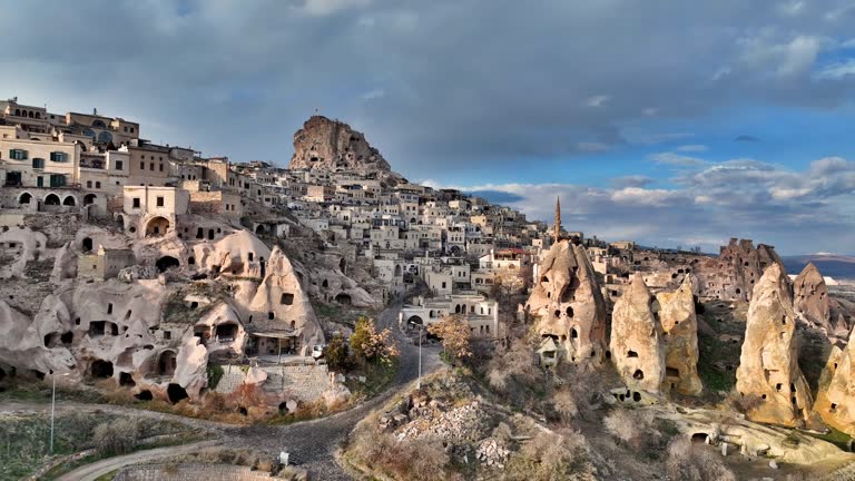 Aerial view of  Pigeon Valley, Aerial view of cappadocia, Uchisar , famous place of turkey, natural formation fairy chimneys, Fairy Chimney in Cappadocia, unesco heritage destination, Aerial view of Cappadocia, historical region in Central Anatolia