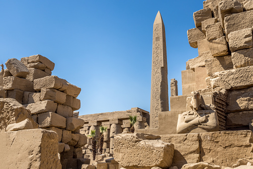 Obelisk behind the columned hall of Karnak, Luxor Egypt