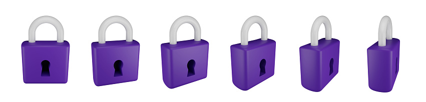 Protection online guard pictogram, locked secret badge, keyhole data protection. 3D lock web collection