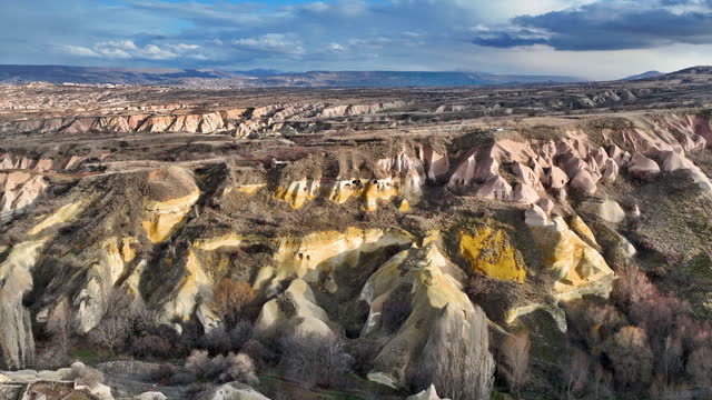 Aerial view of  Pigeon Valley, Aerial view of cappadocia, Uchisar , famous place of turkey, natural formation fairy chimneys, Fairy Chimney in Cappadocia, unesco heritage destination, Aerial view of Cappadocia, historical region in Central Anatolia
