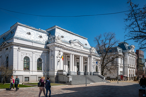 Moscow, Russia - February 11, 2020: people look paintings on exhibition in Pushkin State Museum of Fine Arts at Vohonka street. Pushkin Museum is the largest museum of European art in Moscow