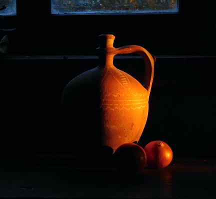 A clay pot at a sundown