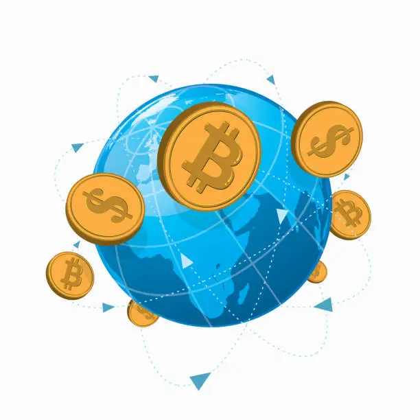 Vector illustration of Cryptocurrency exchange around the world