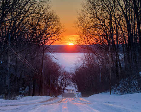 Higgins Lake, Michigan.  West Pine Drive.  Spring Equinox or solstice.