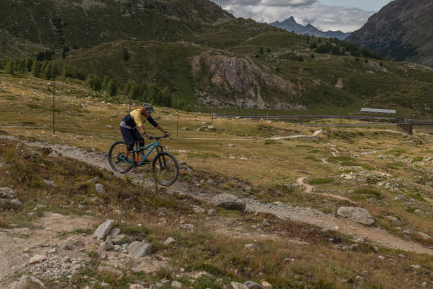 istock Mountain biker descends trail in the Alps 1474860741