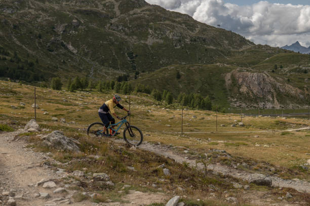 istock Mountain biker descends trail in the Alps 1474860800