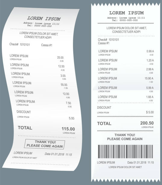 istock Realistic paper shop receipt with barcode. Vector shop terminal, financial invoice bill sign 1474862703