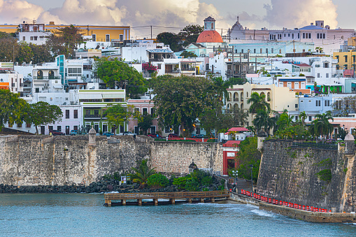 The very scenic and ancient city of San Juan, Puerto Rico in the early morning light. This city is 500 years old. As a territory of the USA, this makes San Juan the unofficial oldest city in the USA.