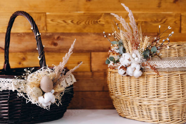 istock There are two Eastern baskets on the wonderful wood brown background. 1474867627