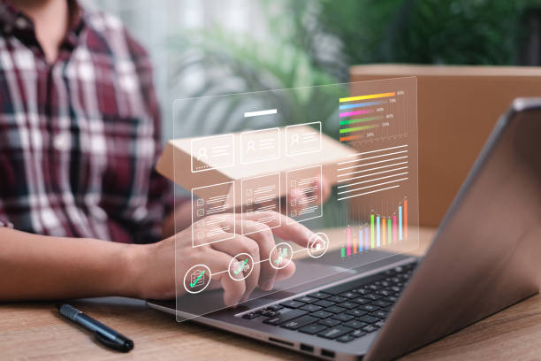 istock Delivery tracking and Information parcel history concept, The staff is checking customer information Evaluate the results of the development of cargo transportation and conduct surveys for development 1474868938