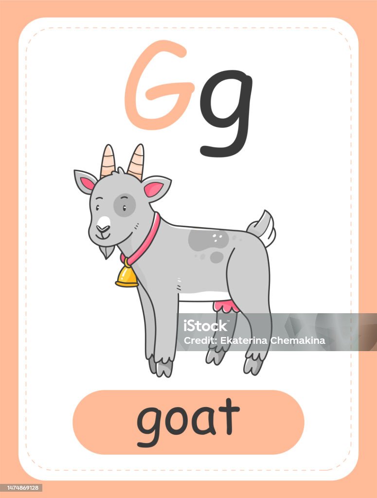 Alphabet Card For Children With The Letter G And A Goat