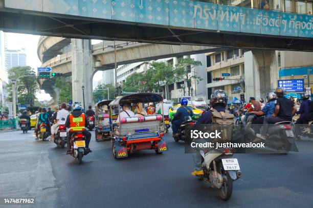 Traffic Is Crossing Junction Of Rama 1 Road In Bangkok Downtown Stock Photo - Download Image Now