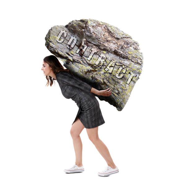 Businesswoman carrying a heavy contract on her back