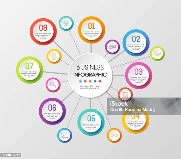 8 Rounded Infographic Circle Infographic Template With 8 Steps Vector Stock Illustration ...