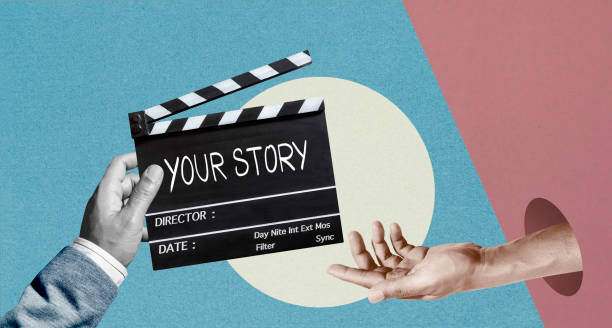 Your story, Handwriting on film slate. Storytelling and vision sharing. concept in film industry. Abstract art collage. Your story, Handwriting on film slate. Storytelling and vision sharing. concept in film industry. Abstract art collage. cinematography stock pictures, royalty-free photos & images