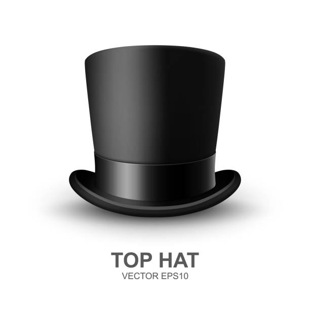 istock Vector 3d Realistic Black Top Hat with Black Ribbon Closeup Isolated on White Background. Classic Retro Vintage Top Hat, Vintage Gentlemans Mens Hat, Front View 1474876330