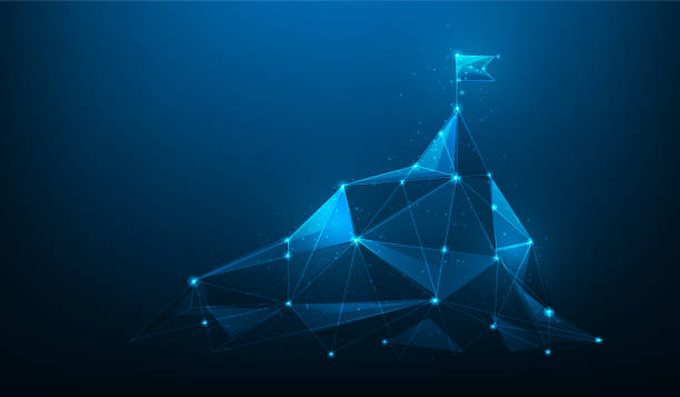 istock route to mountain success technology on blue dark background. Mountain path to the top form lines, dots, and triangles. Investment business ideas to success goal. vector illustration futuristic style. 1474877190