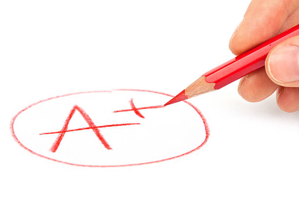 istock Hand with red pencil and mark A+ 147487897