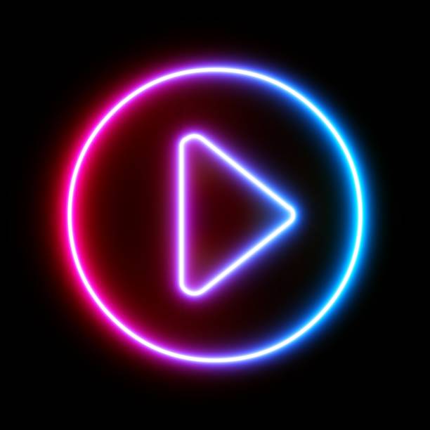 istock 3d rendering UI Play icon with neon light isolated in black background 1474881116
