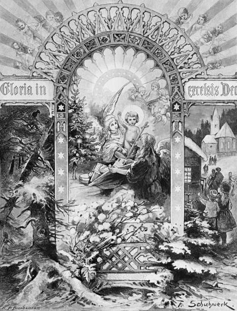 ilustrações, clipart, desenhos animados e ícones de noite santa gloria in excelsis deo - gloria maria