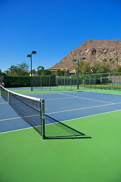 istock Resort's Blue Tennis Courts 147488184