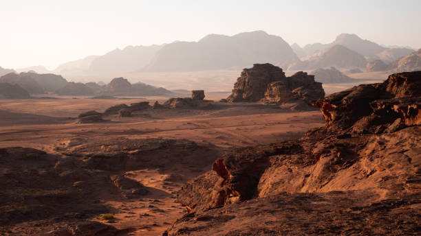 istock Beautiful view of Wadi Rum rock formations during sunrise. 1474884009