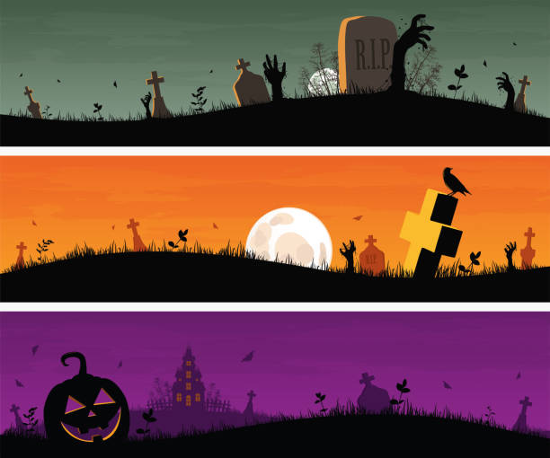 Horizontal Halloween Banners vector art illustration
