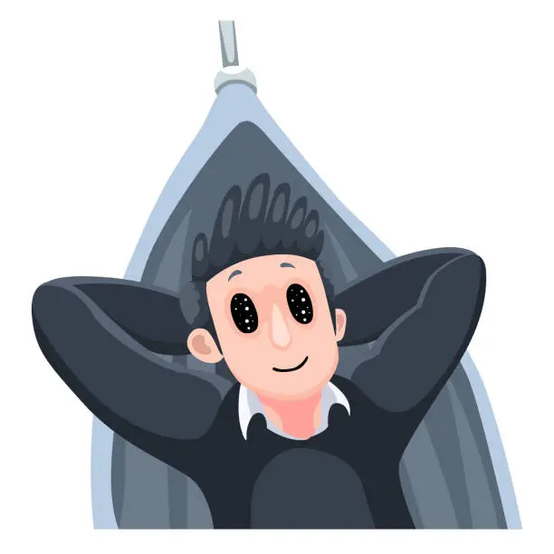 Vector illustration of Happy Man Getting Rest On Hammock, Cartoon Figure Vector Illustration