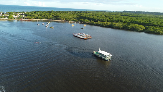 porto seguro, bahia, brazil - march 14, 2023: Ferry crossing from Porto Seguro to Arraial D'Ajuda, in the extreme south of Bahia.
