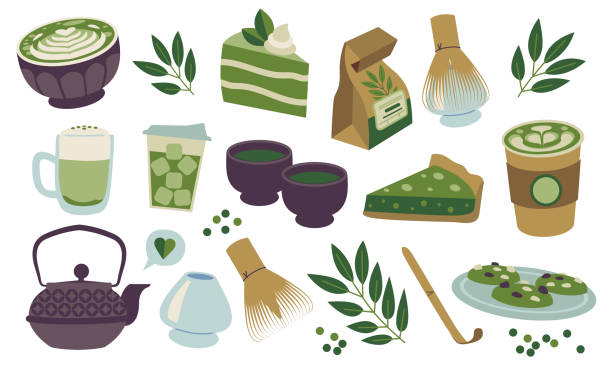 ilustrações, clipart, desenhos animados e ícones de vetor pacote matcha amantes do chá - tetsubin teapot