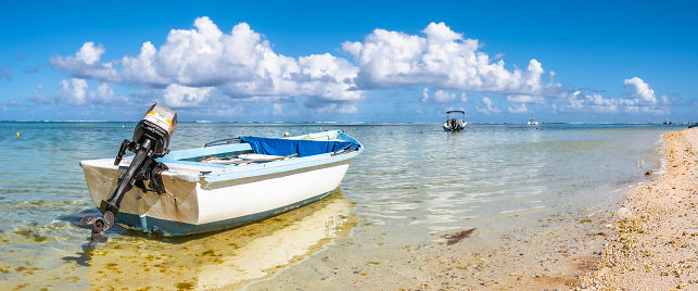 Calm sandy beach in Mauritius Africa summer 2023