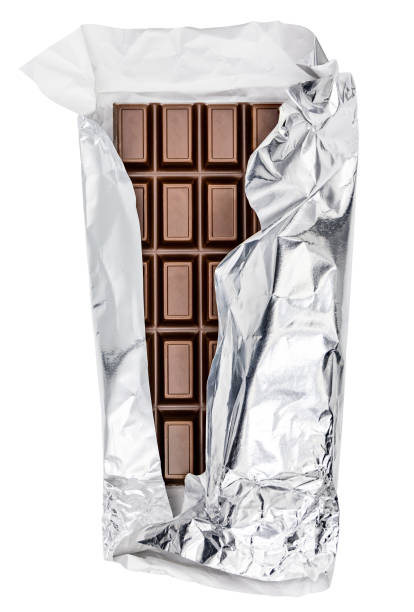 istock Chocolate bar in foil isolated on white background 1474889777