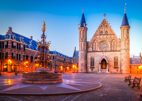 Riderzaal of Binnenhof - Dutch Parliamentat at night, The Hague, Holland, toned