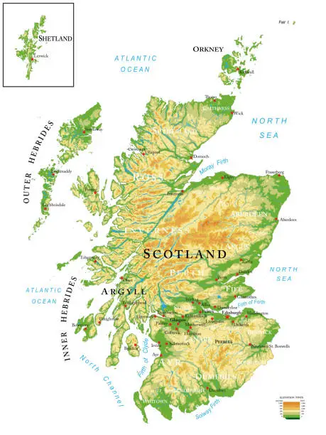 Vector illustration of Scotland highly detailed physical map