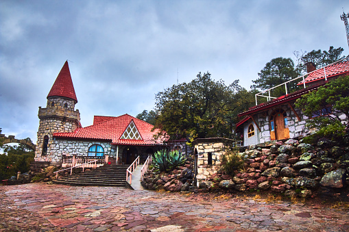 Areponamichic, Chihuahua Mexico, february 12 2023, mansion tarahumara hotel near to copper canyon in areponamichic, castle with red roofs