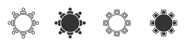 stockillustraties, clipart, cartoons en iconen met round table with chairs icon. vector illustration. - tafel