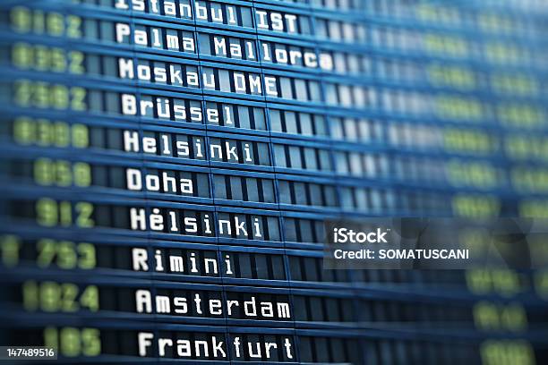 Flights Information Board In Airport Terminal Stock Photo - Download Image Now - Airport, Arrival, Billboard
