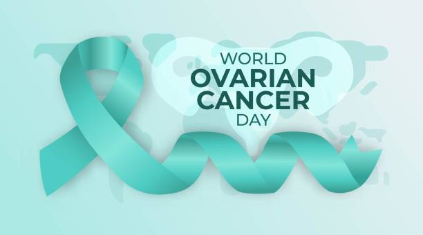 design světového dne rakoviny vaječníků s ilustrací teal ribbon. povědomí o reprodukci žen - endometritida ilustrace stock ilustrace