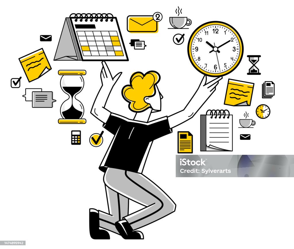 Business Worker Planning Tasks And Create Time Management Vector ...