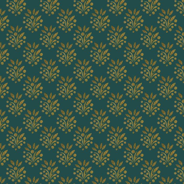 istock Golden ornament on a dark green background. Raster illustration for scrapbooking, wrapping, packaging. Retro background. 1474896348