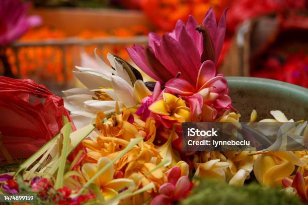 Tropical Flowers On A Balinese Market Stall Stock Photo - Download Image Now - Balinese Culture, Flower, Bali