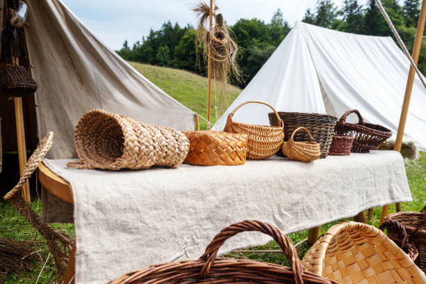istock Wicker baskets made of wicker, handmade. Old craft. 1474902520