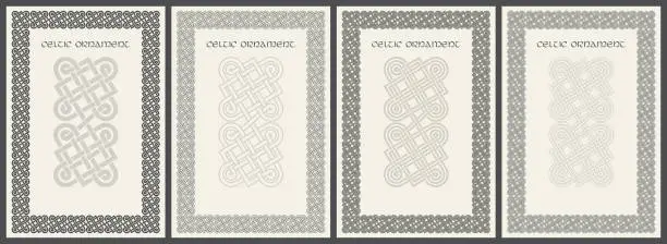Vector illustration of Celtic knot braided frame border ornaments set. Rectange size.