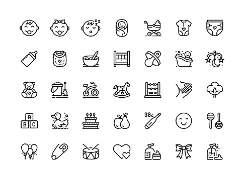 Baby Thin Line Icon Set Series