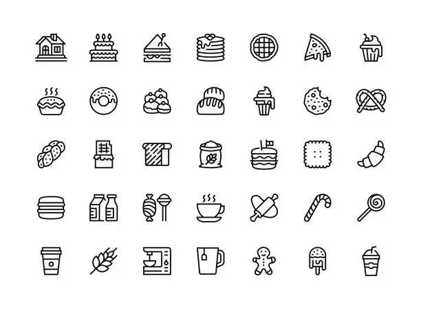 Vector illustration of Bakery Thin Line Icon Set Series