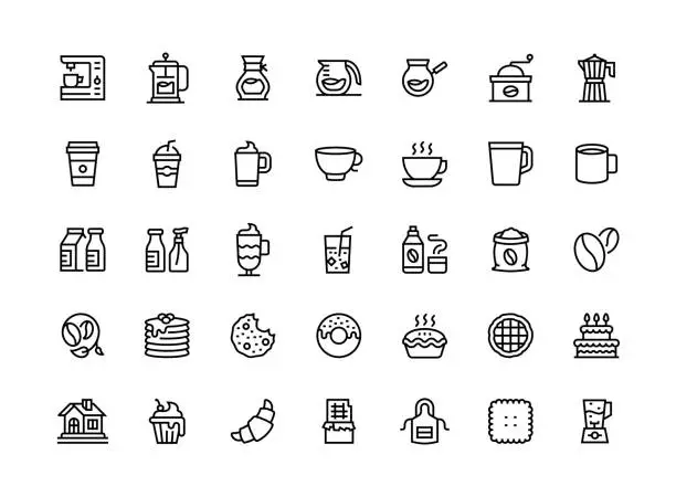 Vector illustration of Coffee and Tea Thin Line Icon Set Series