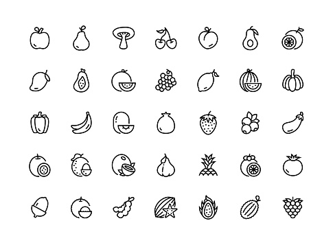 Fruits and Vegetable Thin Line Icon Set Series