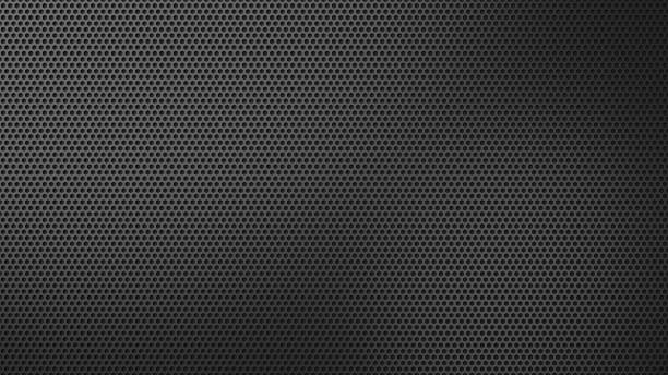 istock Perforated dark metal plate with hexagon holes. Dark speaker grill pattern. 3D rendered image. 1474908915