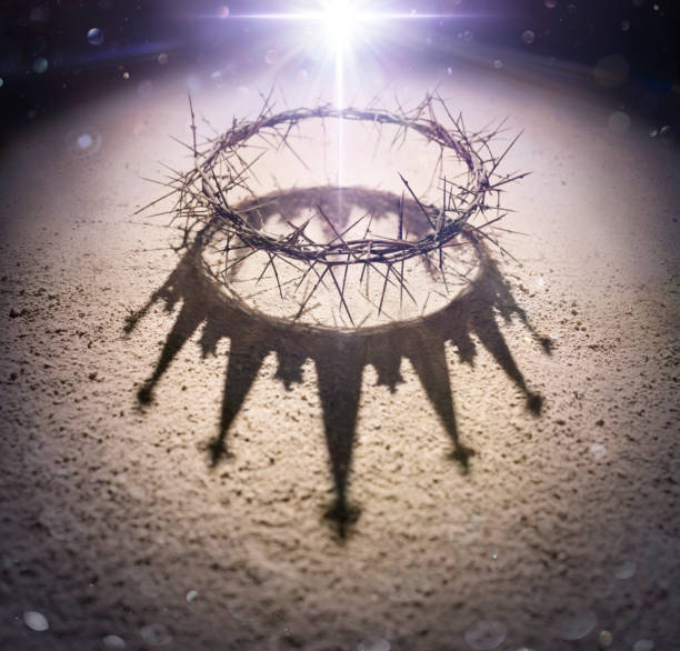 Wreath Of Thorns With King Crown Shadow With Cross Light stock photo
